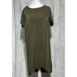 Quince Women's  Silk Dress Size M Olive Green Short Sleeve T- Shirt Shift